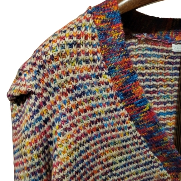 Design History Spacedye Rainbow Cardigan Cropped Sweater Puff Sleeve Size Large - Picture 4 of 11